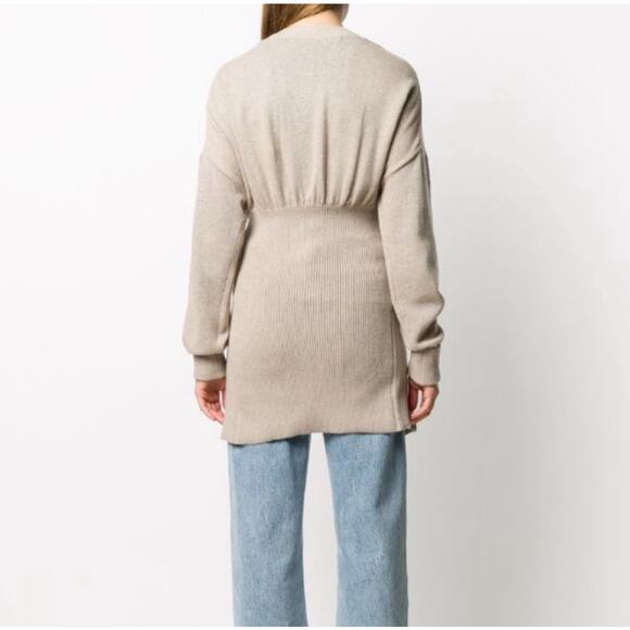 Alexander Wang Oversized V-Neck Oatmeal Beige Smocked Waist Cardigan Small - Picture 4 of 11